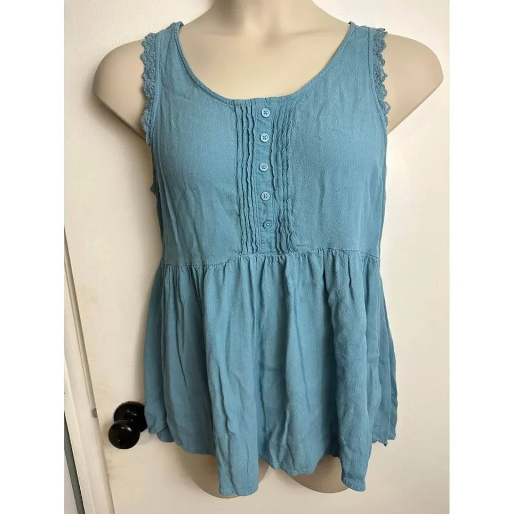 Blue Lauren Conrad Blue Sleeveless Shirt Lace Large #0412